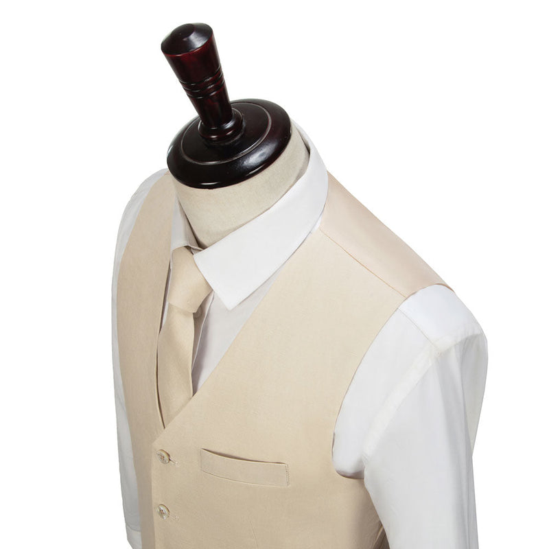 Cream Linen 3 Piece Suit - Yoosuitan