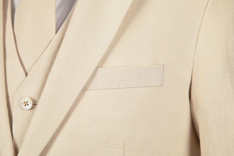 Cream Linen 3 Piece Suit - Yoosuitan