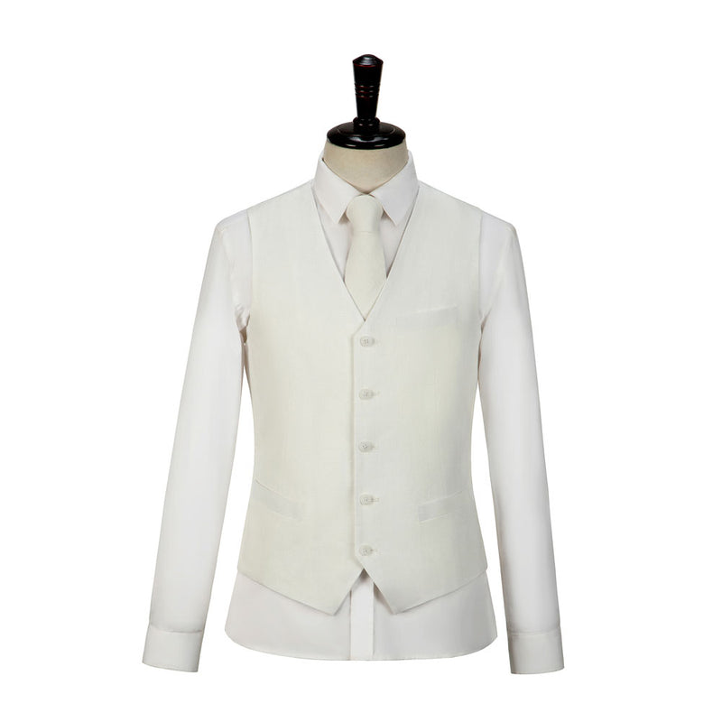 Ivory Linen 3 Piece Suit - Yoosuitan