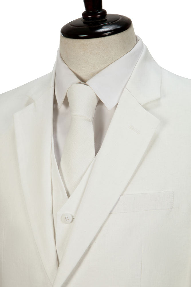 Ivory Linen 3 Piece Suit - Yoosuitan