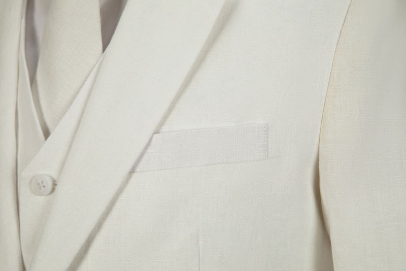 Ivory Linen 3 Piece Suit - Yoosuitan