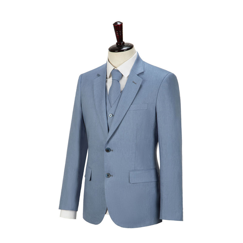 Light Blue Linen 3 Piece Suit - Yoosuitan