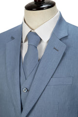 Light Blue Linen 3 Piece Suit - Yoosuitan