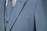 Light Blue Linen 3 Piece Suit - Yoosuitan