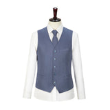 Denim Blue Linen 3 Piece Suit - Yoosuitan