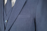 Denim Blue Linen 3 Piece Suit - Yoosuitan