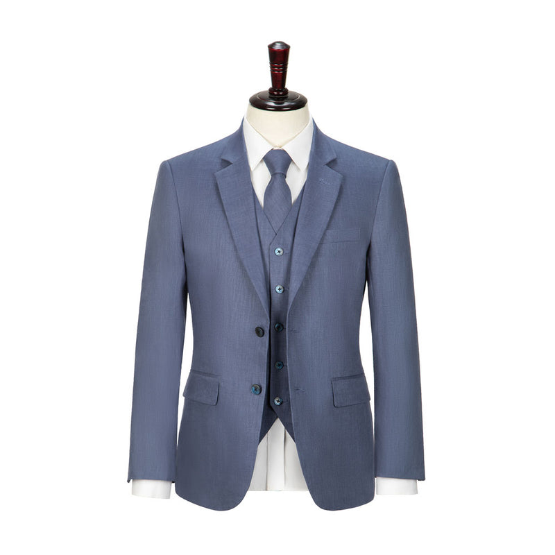 Denim Blue Linen 3 Piece Suit - Yoosuitan