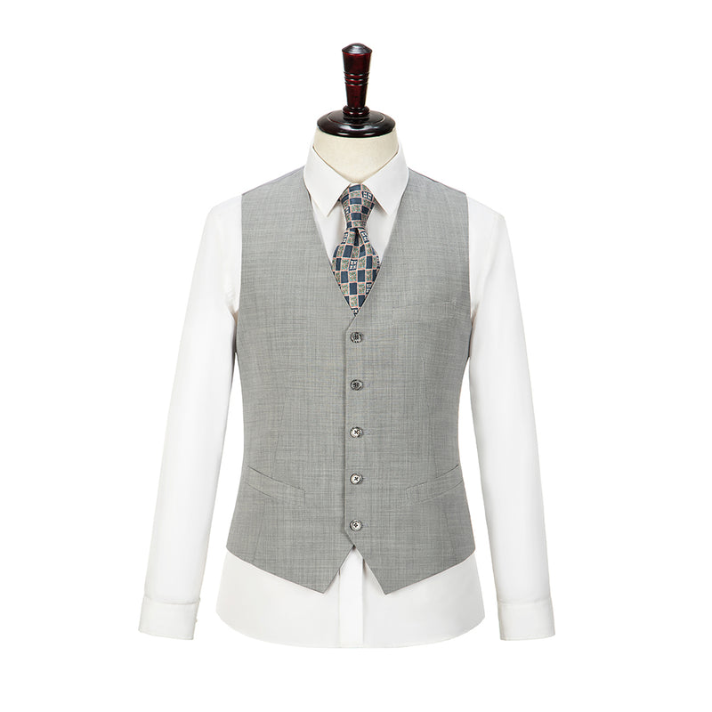 Light Grey Mercerized Wool Stretch Fabric 3 Piece Suit - Yoosuitan