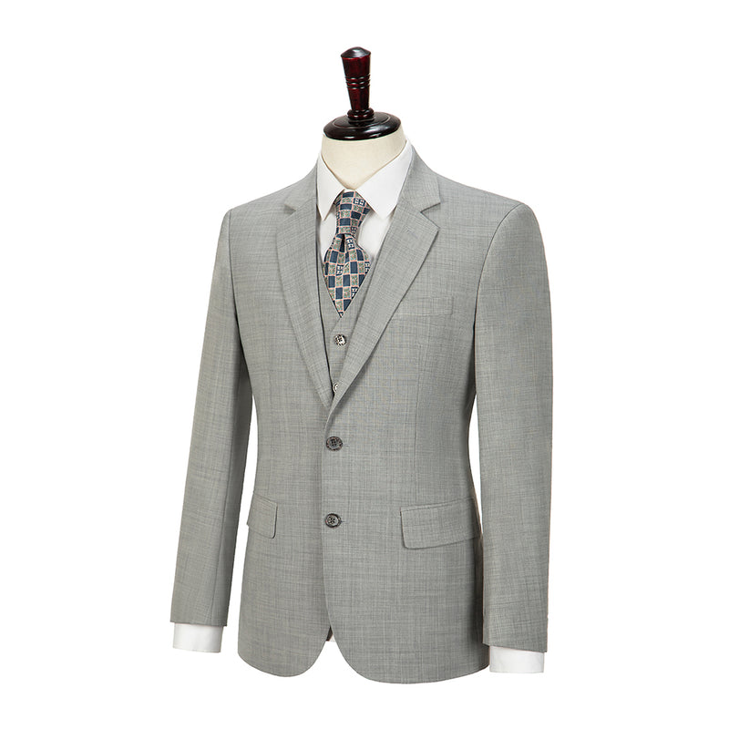 Light Grey Mercerized Wool Stretch Fabric 3 Piece Suit - Yoosuitan