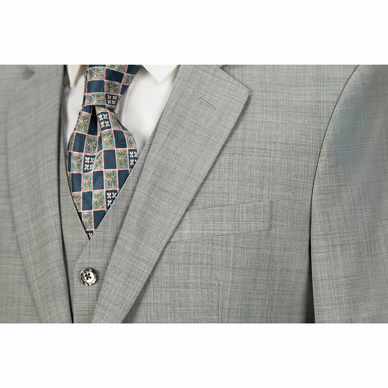 Light Grey Mercerized Wool Stretch Fabric 3 Piece Suit - Yoosuitan