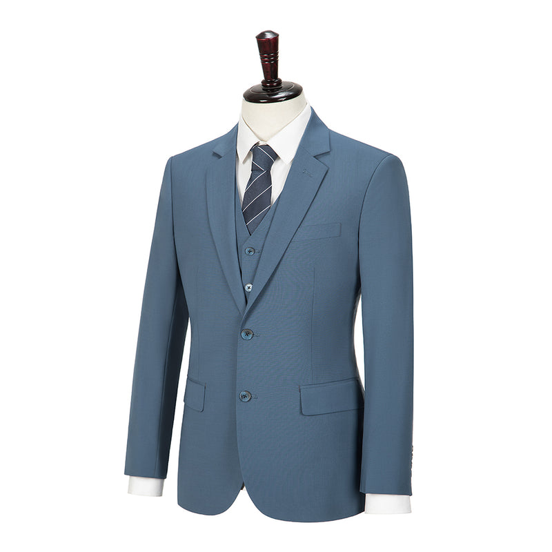 Denim Blue Mercerized Wool Stretch Fabric 3 Piece Suit - Yoosuitan