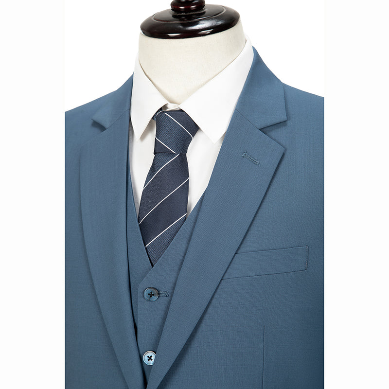 Denim Blue Mercerized Wool Stretch Fabric 3 Piece Suit - Yoosuitan