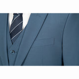 Denim Blue Mercerized Wool Stretch Fabric 3 Piece Suit - Yoosuitan