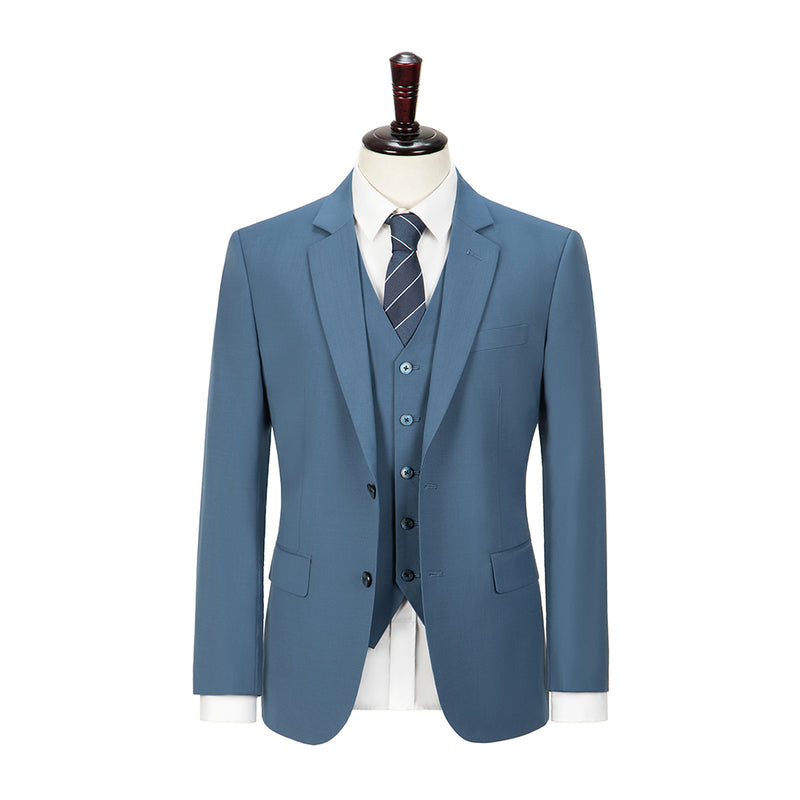 Denim Blue Mercerized Wool Stretch Fabric 3 Piece Suit - Yoosuitan