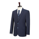 Navy Blue Mercerized Wool Stretch Fabric 3 Piece Suit - Yoosuitan