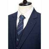 Navy Blue Mercerized Wool Stretch Fabric 3 Piece Suit - Yoosuitan