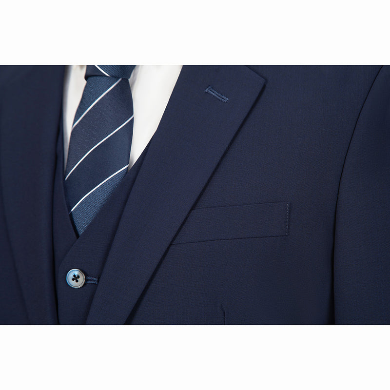 Navy Blue Mercerized Wool Stretch Fabric 3 Piece Suit - Yoosuitan