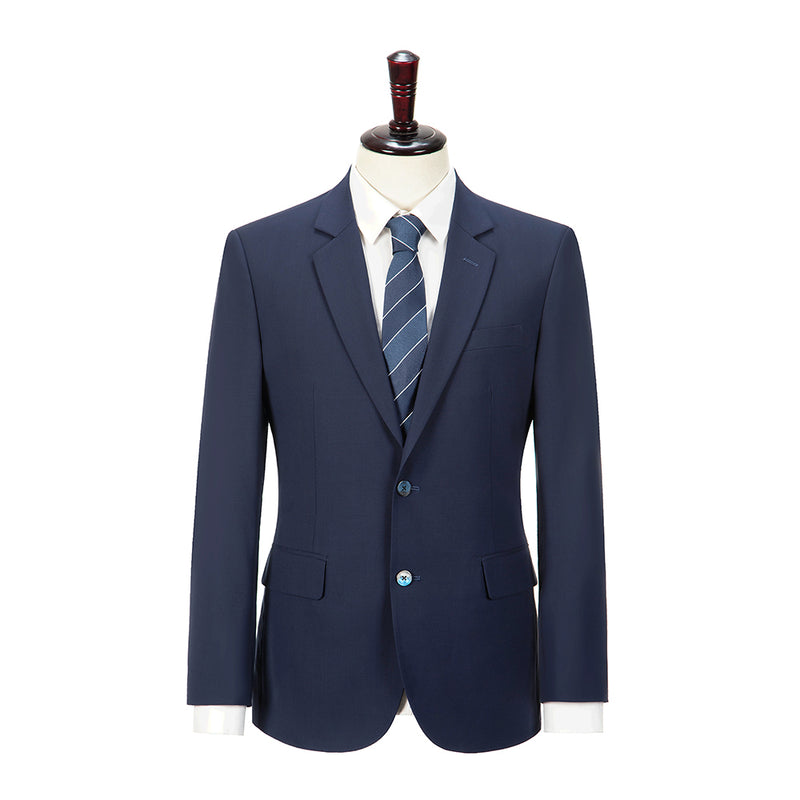 Navy Blue Mercerized Wool Stretch Fabric 3 Piece Suit - Yoosuitan