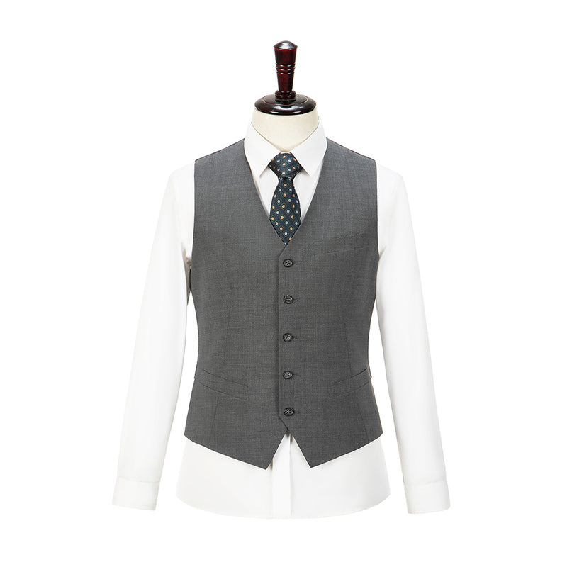 Middle Grey Mercerized Wool Stretch Fabric 3 Piece Suit - Yoosuitan