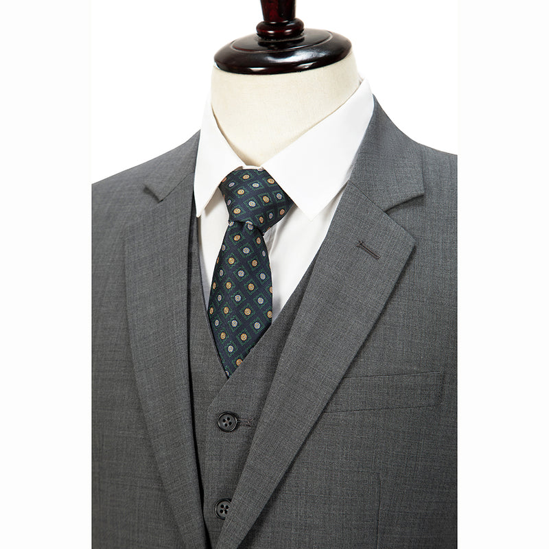 Middle Grey Mercerized Wool Stretch Fabric 3 Piece Suit - Yoosuitan