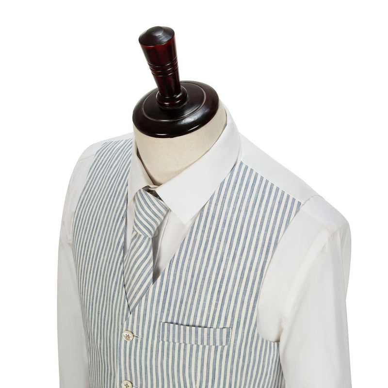 Light Blue Stripe Linen 3 Piece Suit - Yoosuitan