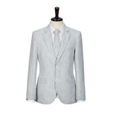 Light Blue Stripe Linen 3 Piece Suit - Yoosuitan