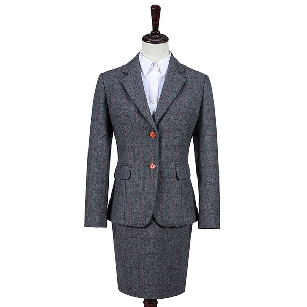 Traditional Grey Estate Herringbone Tweed 3 Piece Women Suit