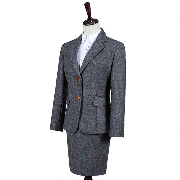 Traditional Grey Estate Herringbone Tweed 3 Piece Women Suit