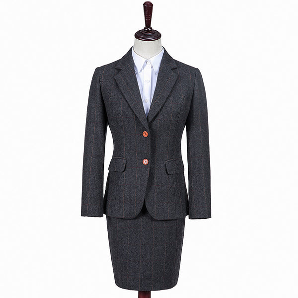 Dark Grey Estate Herringbone Tweed 3 Piece Women Suit