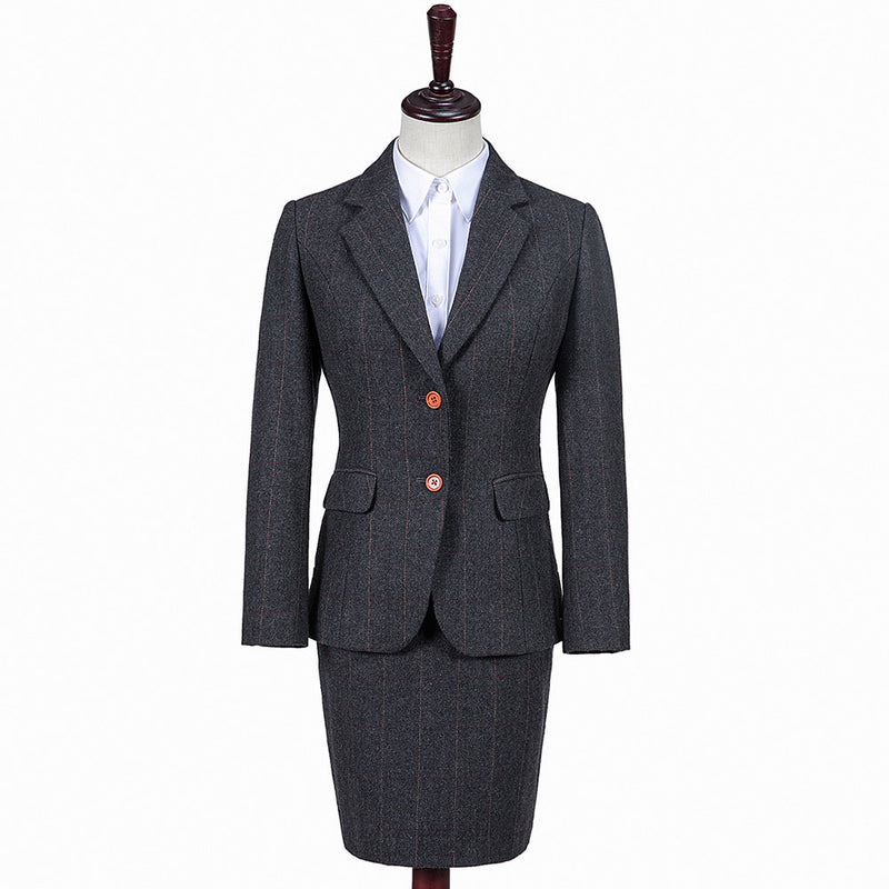 Dark Grey Estate Herringbone Tweed 3 Piece Women Suit