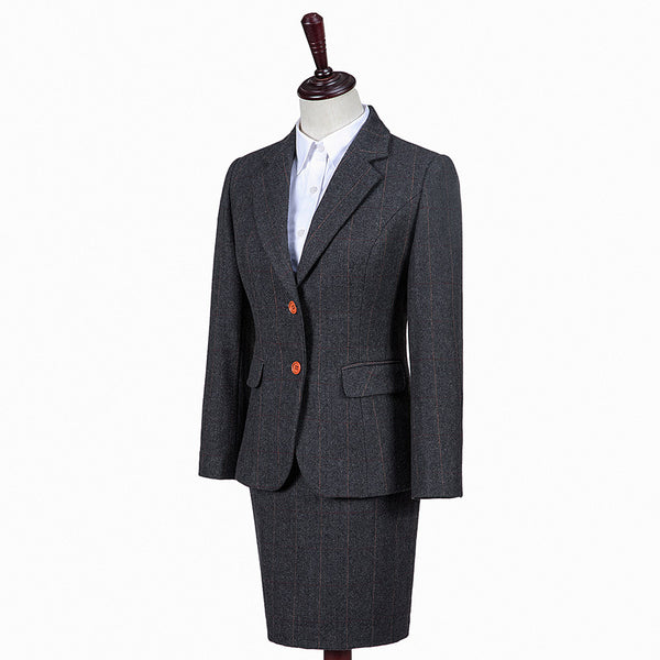 Dark Grey Estate Herringbone Tweed 3 Piece Women Suit