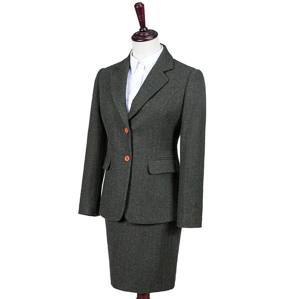 Green Herringbone Tweed 3 Piece Women Suit