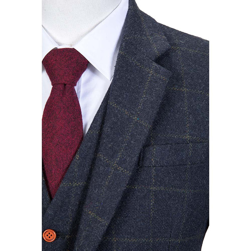 Dark Navy Windowpane Tweed 3 Piece Suit