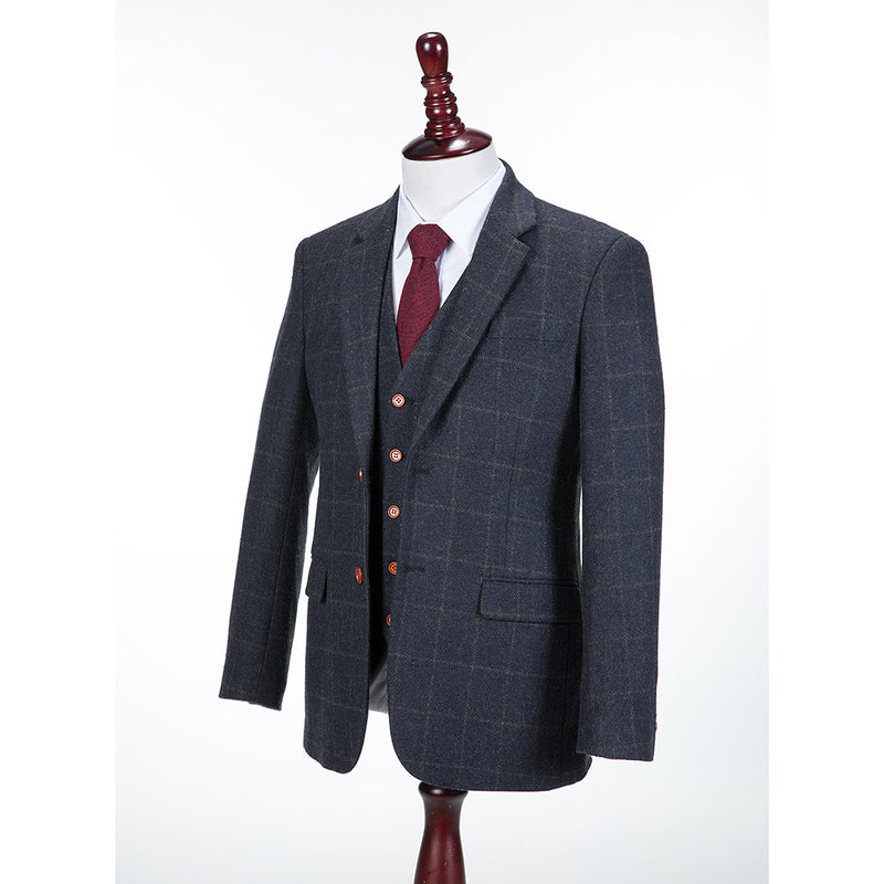 Dark Navy Windowpane Tweed 3 Piece Suit