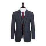 Dark Navy Overcheck Tattersall Tweed 3 Piece Suit - Yoosuitan