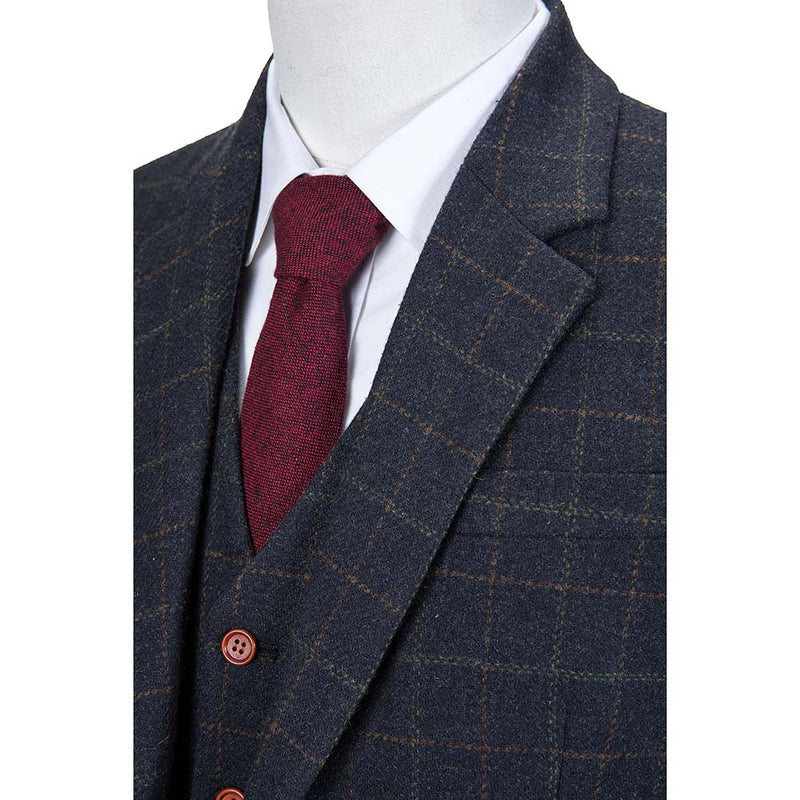 Dark Navy Overcheck Tattersall Tweed 3 Piece Suit - Yoosuitan