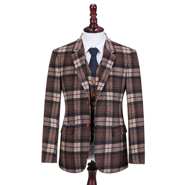 Brown Plaid Overcheck Tweed Jacket