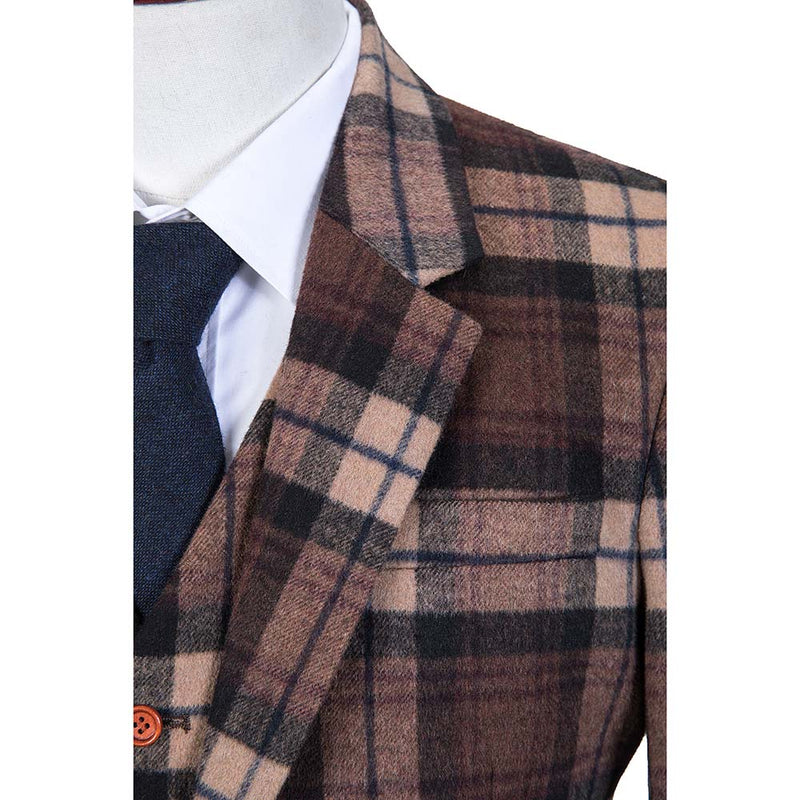 Brown Plaid Overcheck Tweed 3 Piece Suit