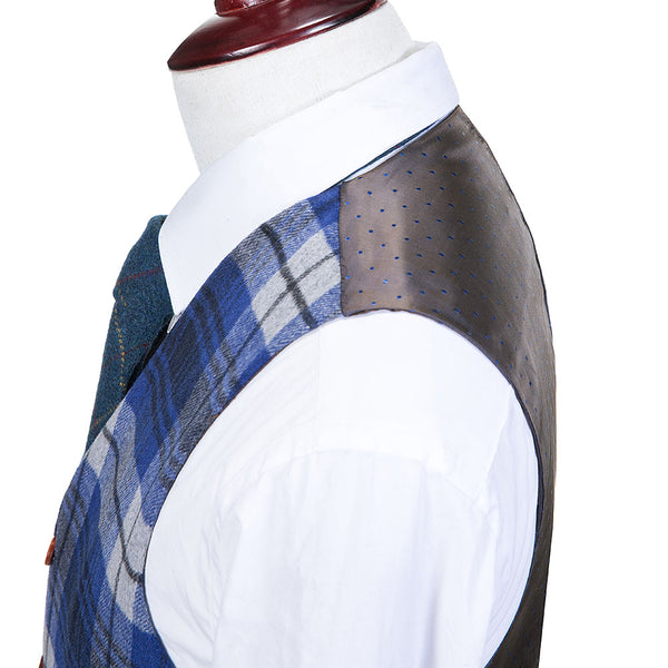 Blue White Plaid Overcheck Tweed Vest