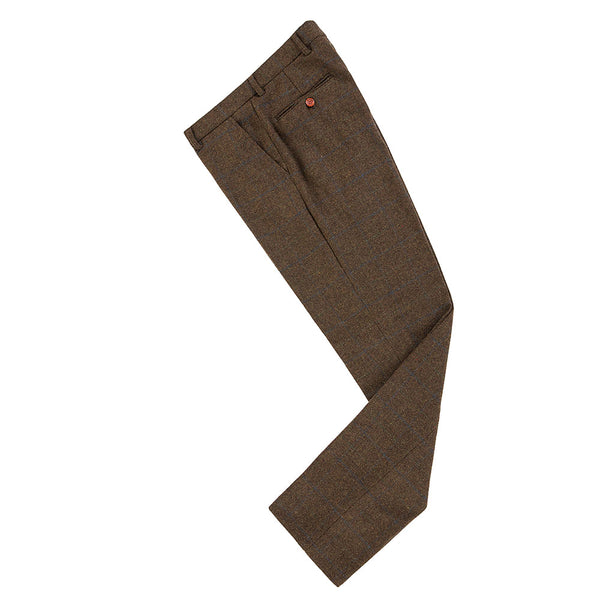 Brown Overcheck Tattersall Tweed 3 Piece Suit - Yoosuitan