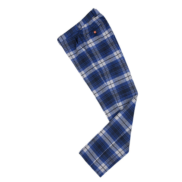 Blue White Plaid Overcheck Tweed Pants