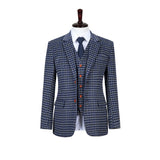 Blue Grey Black Plaid Overcheck Tweed 3 Piece Suit