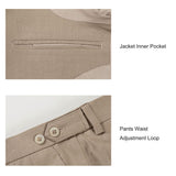 Men Sand Color Herringbone Linen 3 pcs Suit Slim Fit Beach Wedding Tuxedo