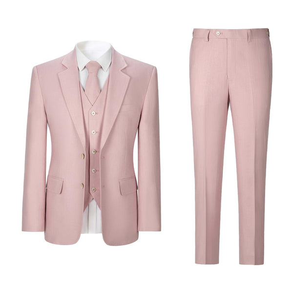 Men Pink herringbone Linen 3 pcs Suit Slim Fit Beach Wedding Tuxedo