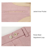 Men Pink herringbone Linen 3 pcs Suit Slim Fit Beach Wedding Tuxedo
