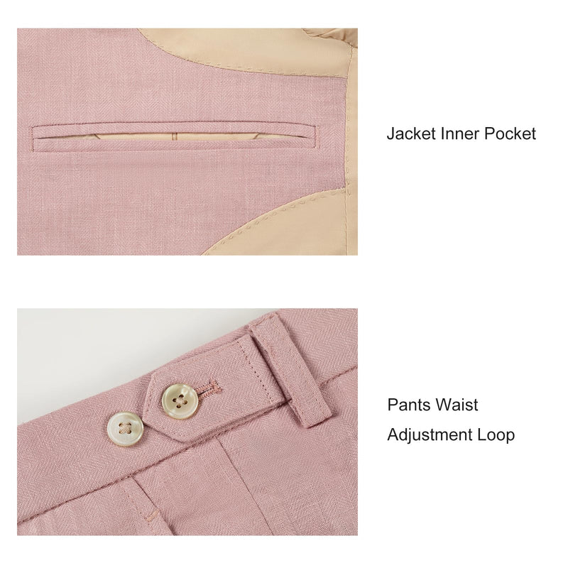 Men Pink herringbone Linen 3 pcs Suit Slim Fit Beach Wedding Tuxedo