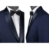 Navy Blue Worsted Wool 2 Piece Tuxedo Blue Shawl Lapel Jacket and Pants - Yoosuitan