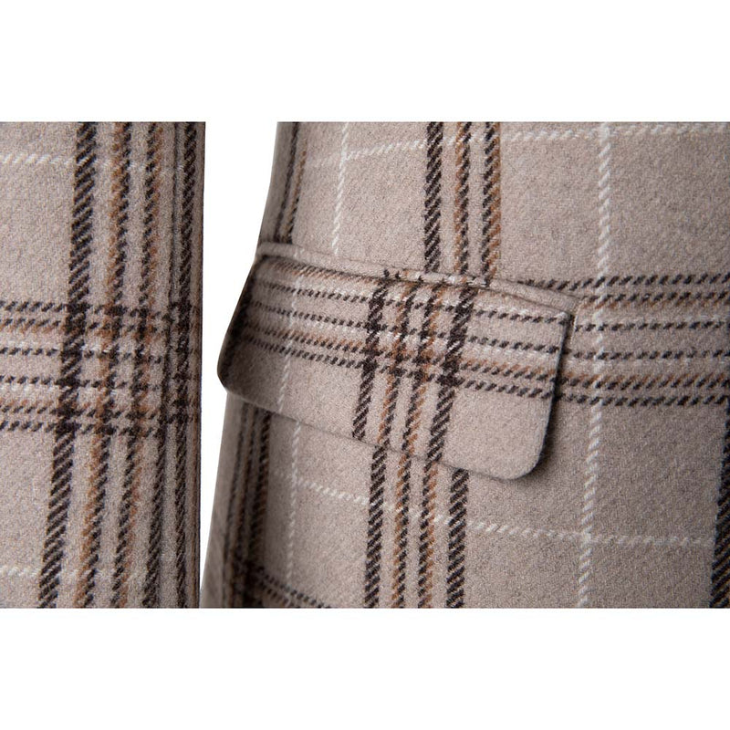 Beige Plaid Overcheck Tweed 3 Piece Suit - Yoosuitan