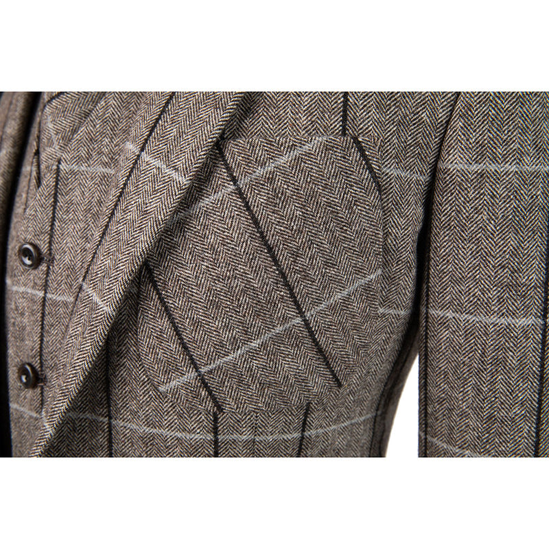 Blown Windowpane Herringbone Tweed 3 Piece Suit - Yoosuitan