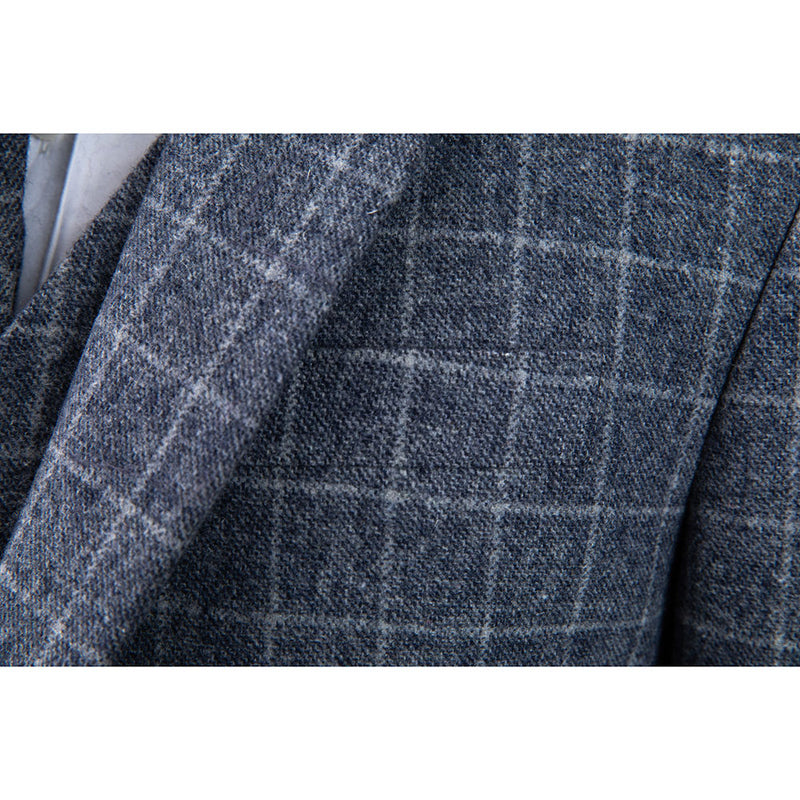 Blue Windowpane Tweed 3 Piece Suit - Yoosuitan